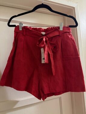 Coral Red Paperbag Tie-Waist Women's Shorts